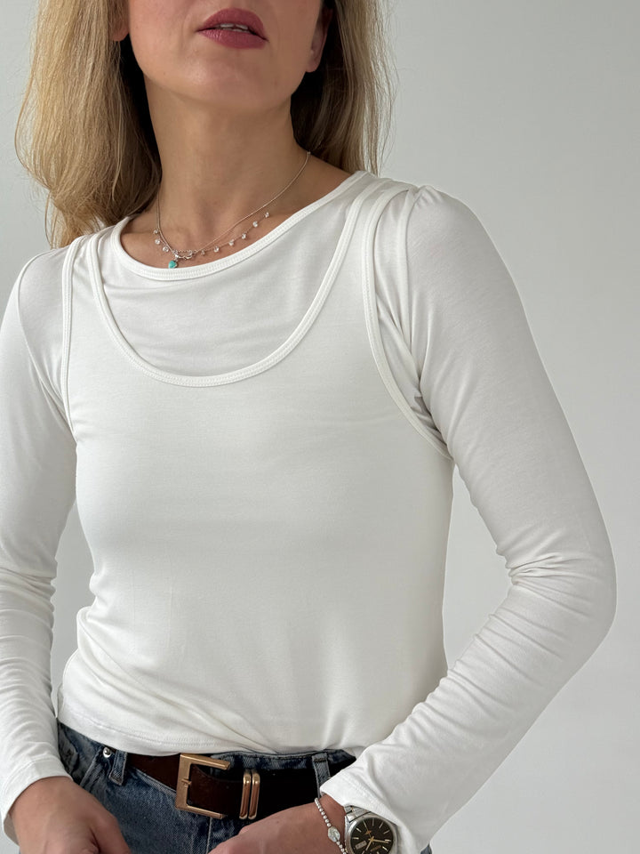 Slim fit viskozes dubults tops ar garām piedurknēm