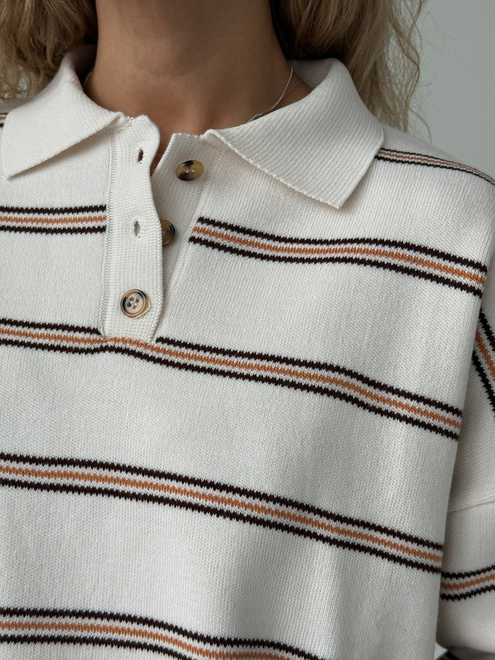 Adīts trikotāžas svītrains polo džemperis