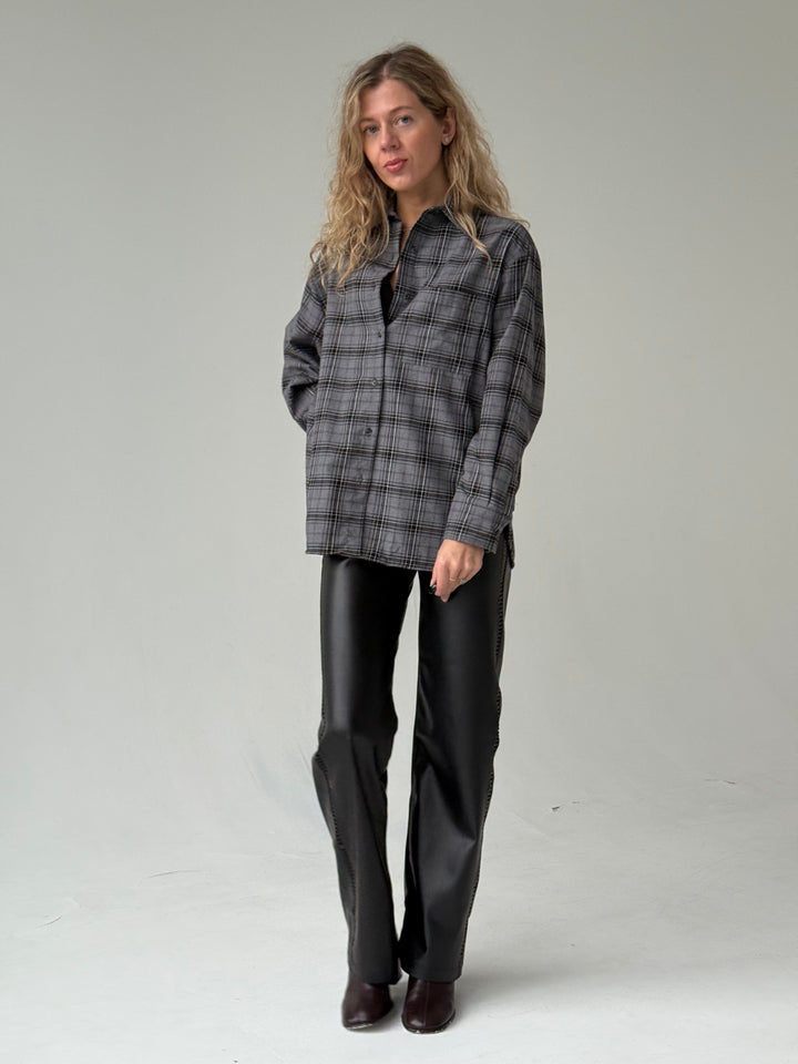 Kokvilnas rūtains krekls ar kabatu #03