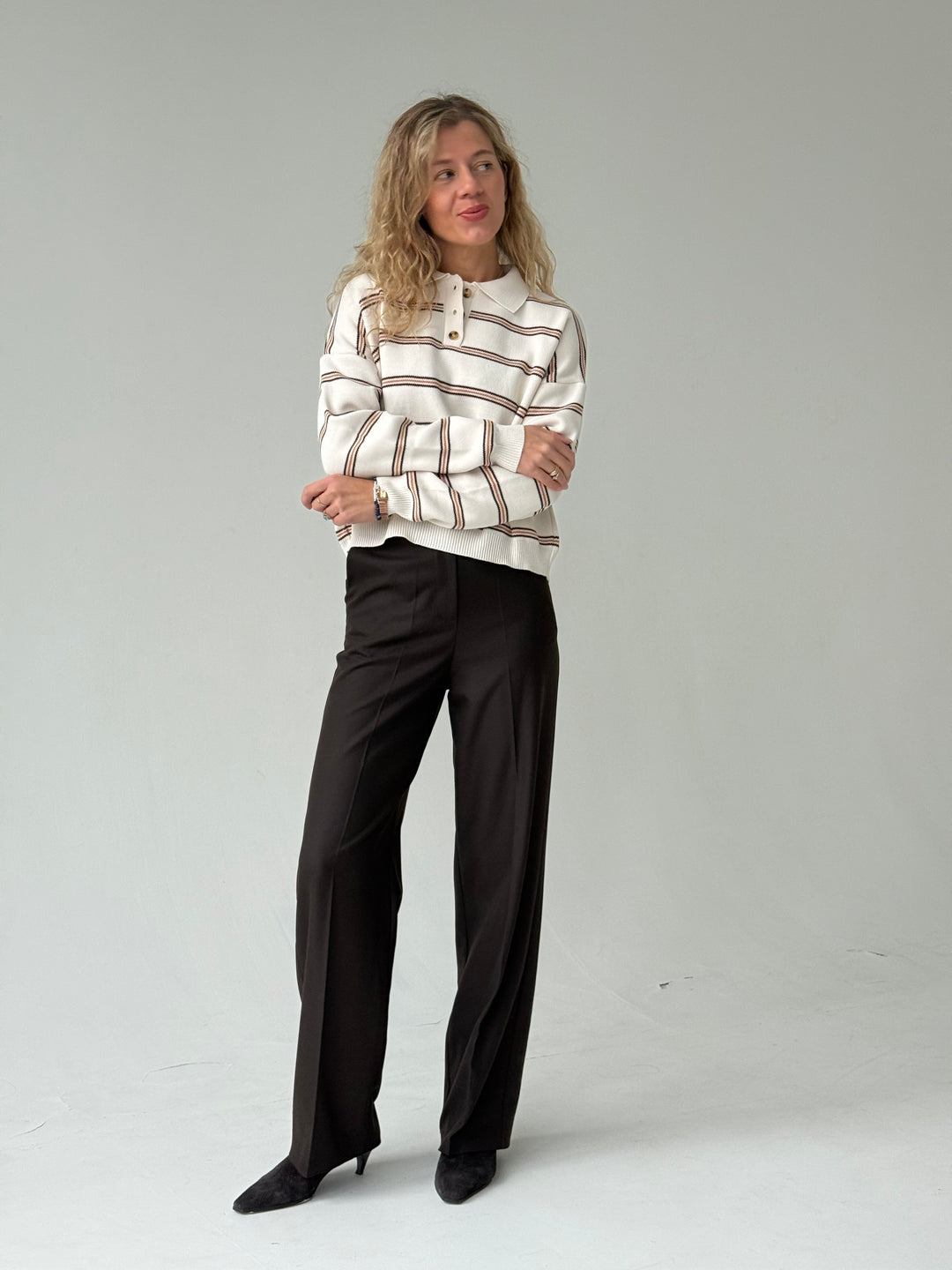 Adīts trikotāžas svītrains polo džemperis