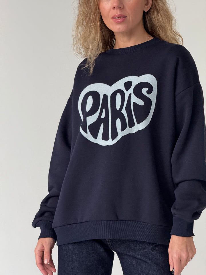 Kokvilnas oversize džemperis ar uzrakstu un siltinājumu