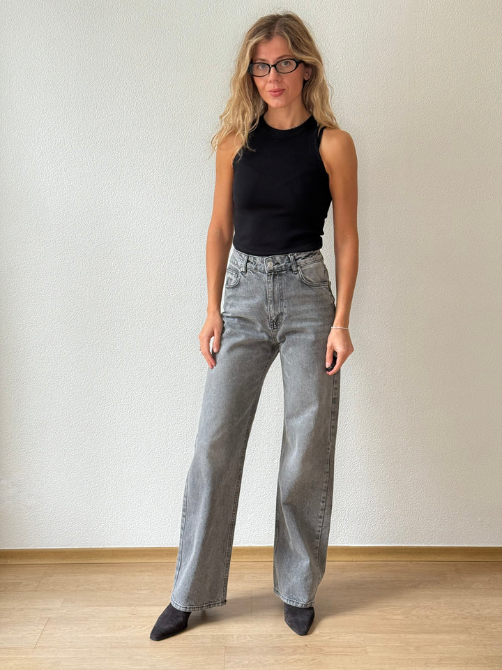 Slim fit kokvilnas rievots tops