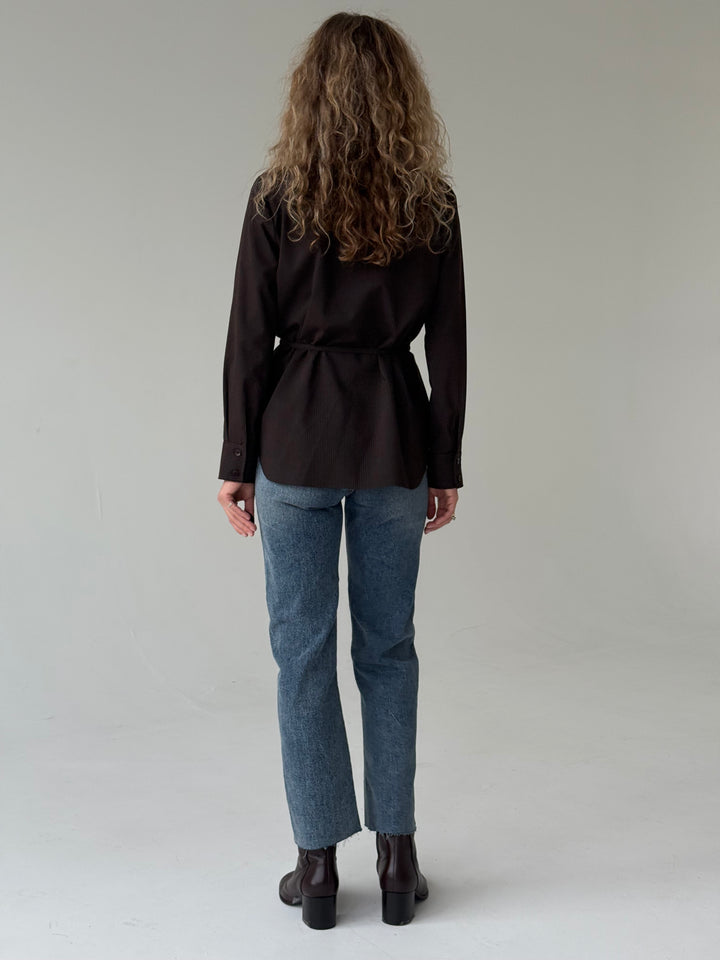 Kokvilnas svītrains krekls ar sasienamo jostiņu