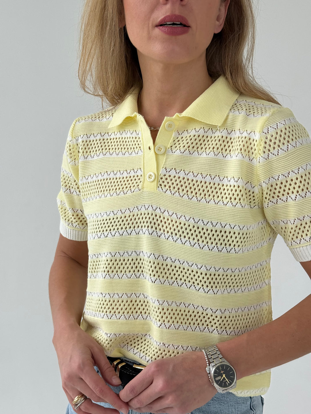 Adīts svītrains caurspīdīgs polo tops