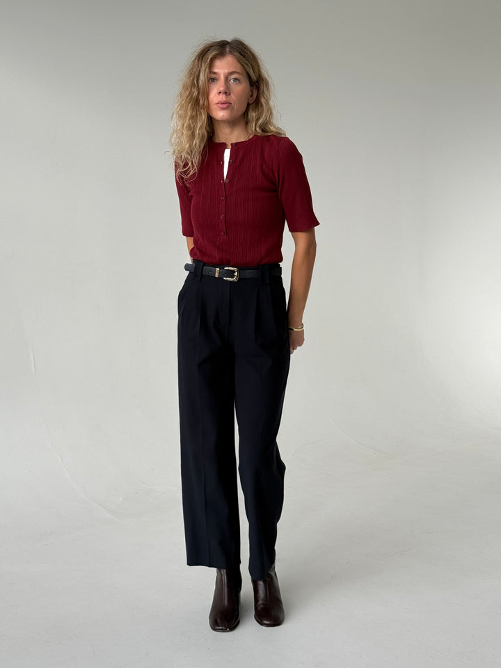 Klasiskas saīsinātas wide leg platas bikses ar jostu #01