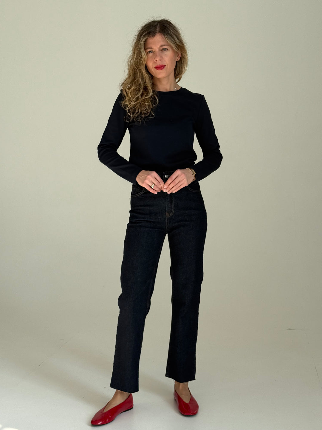 Saīsinātas džinsa bikses ar augstu jostasvietu