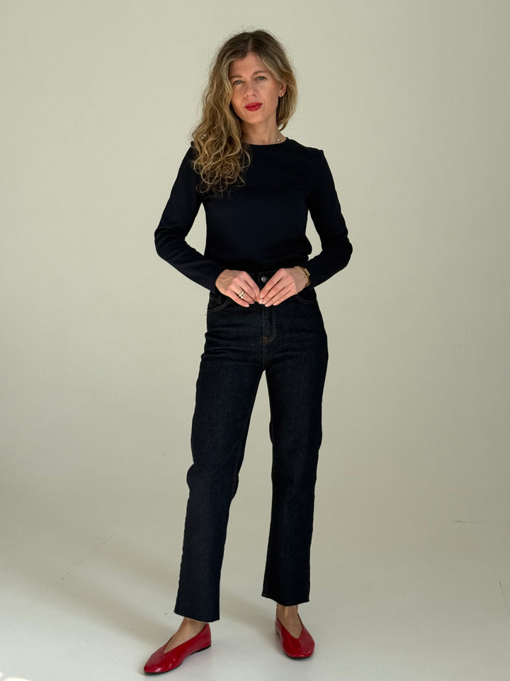 Saīsinātas džinsa bikses ar augstu jostasvietu