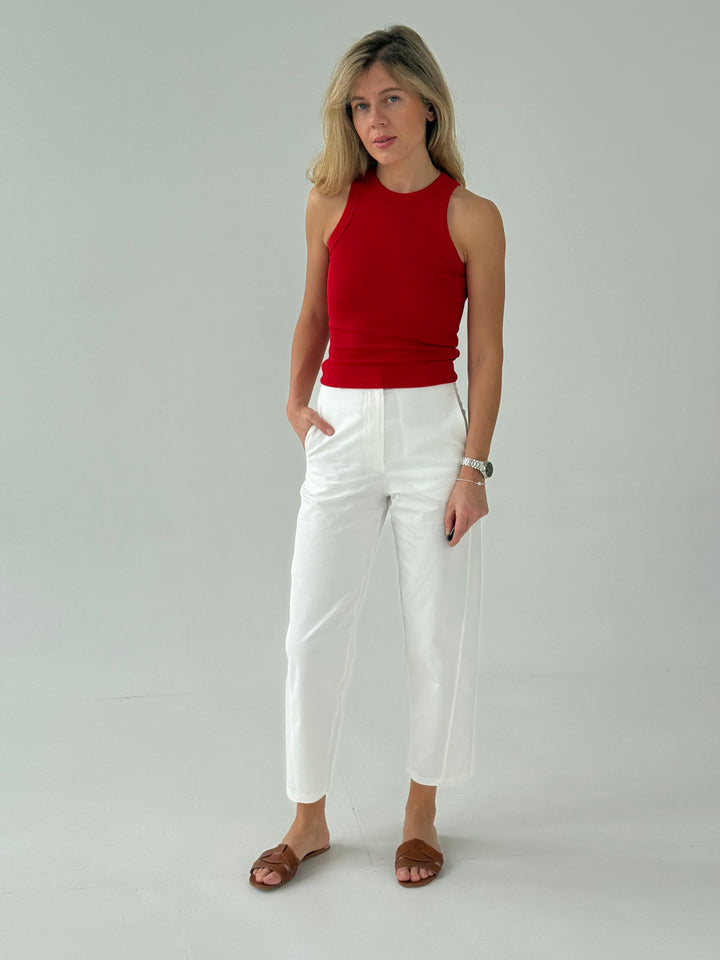 Slim fit kokvilnas rievots tops