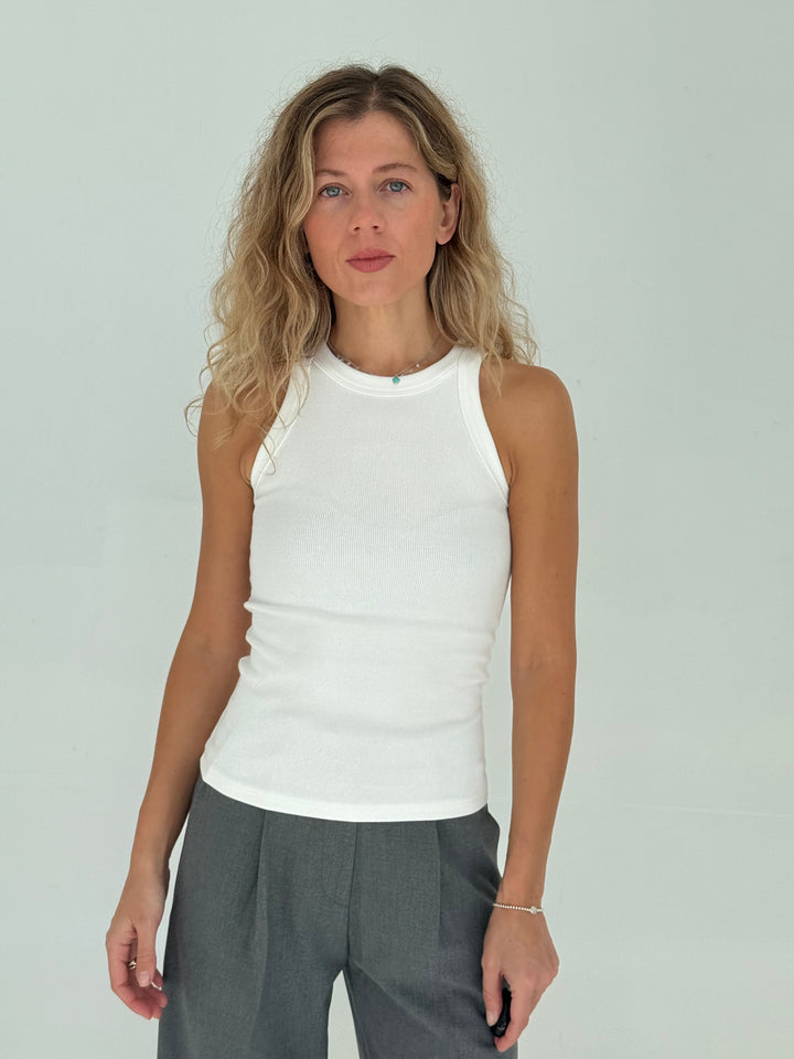 Slim fit kokvilnas rievots tops
