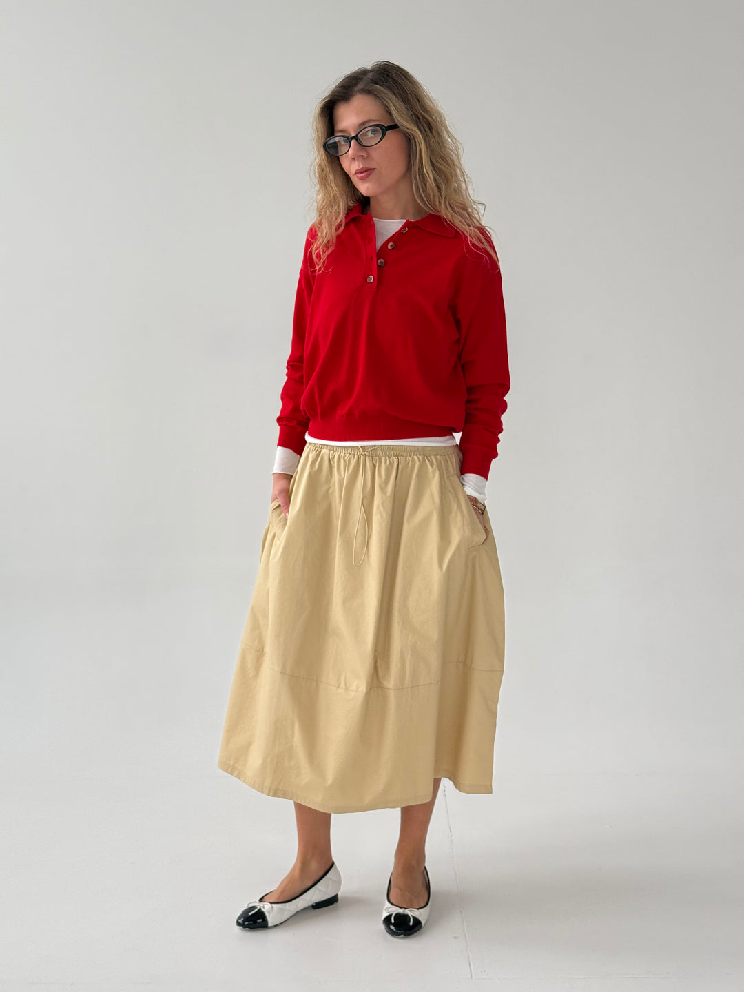 Kokvilnas svārki ar kabatām un savelkamu aukliņu