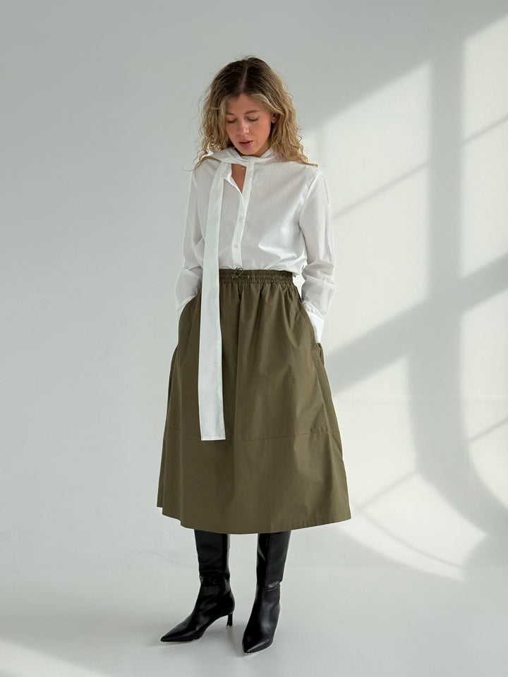 Kokvilnas blūze ar sasienamām lentēm