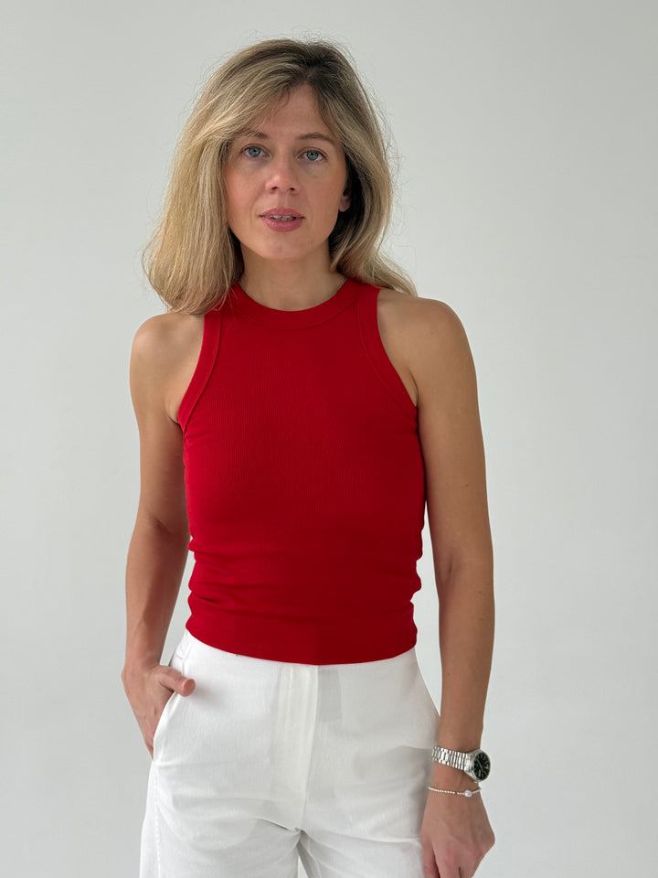 Slim fit kokvilnas rievots tops