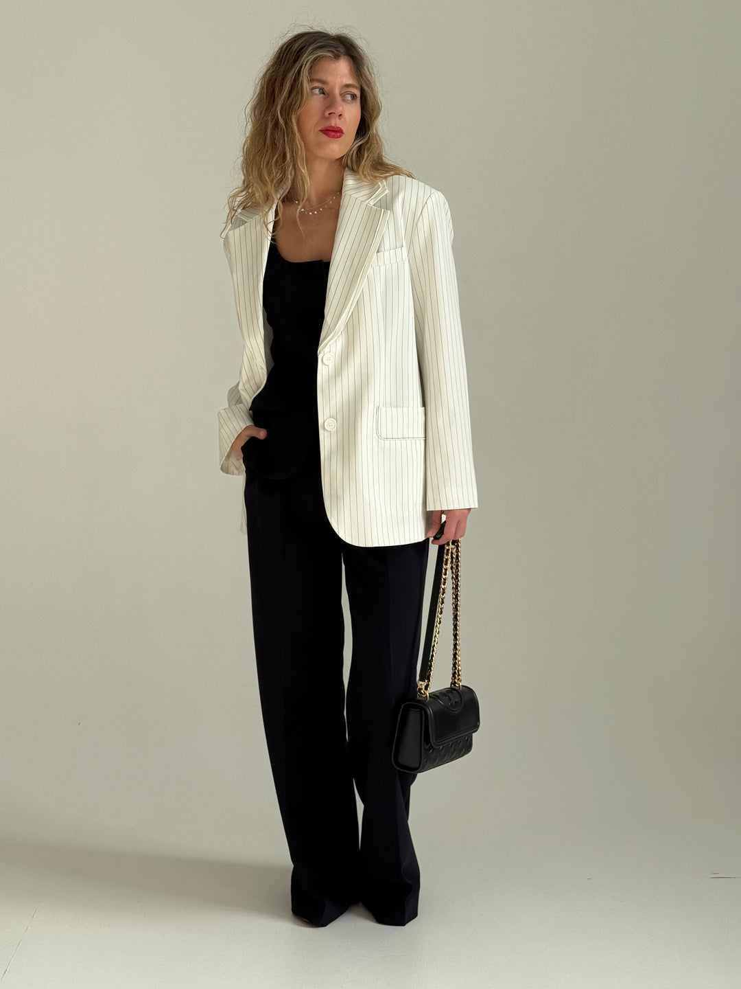 Oversize viskozes svītraina žakete