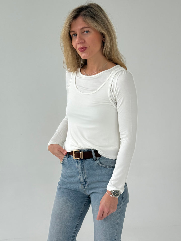 Slim fit viskozes dubults tops ar garām piedurknēm