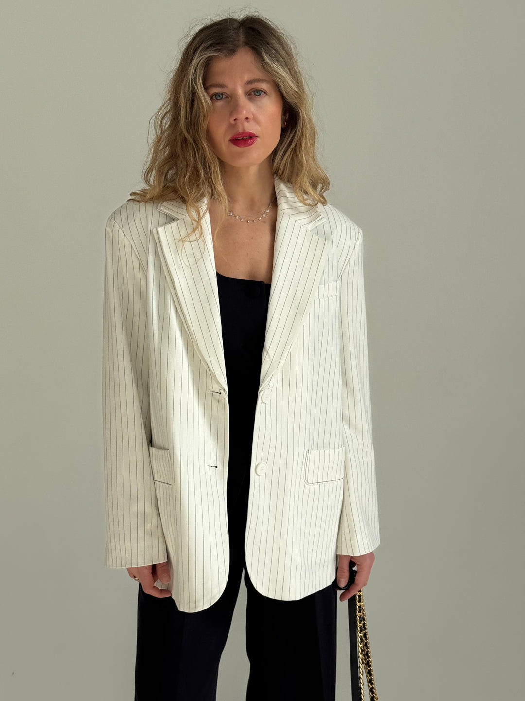 Oversize viskozes svītraina žakete