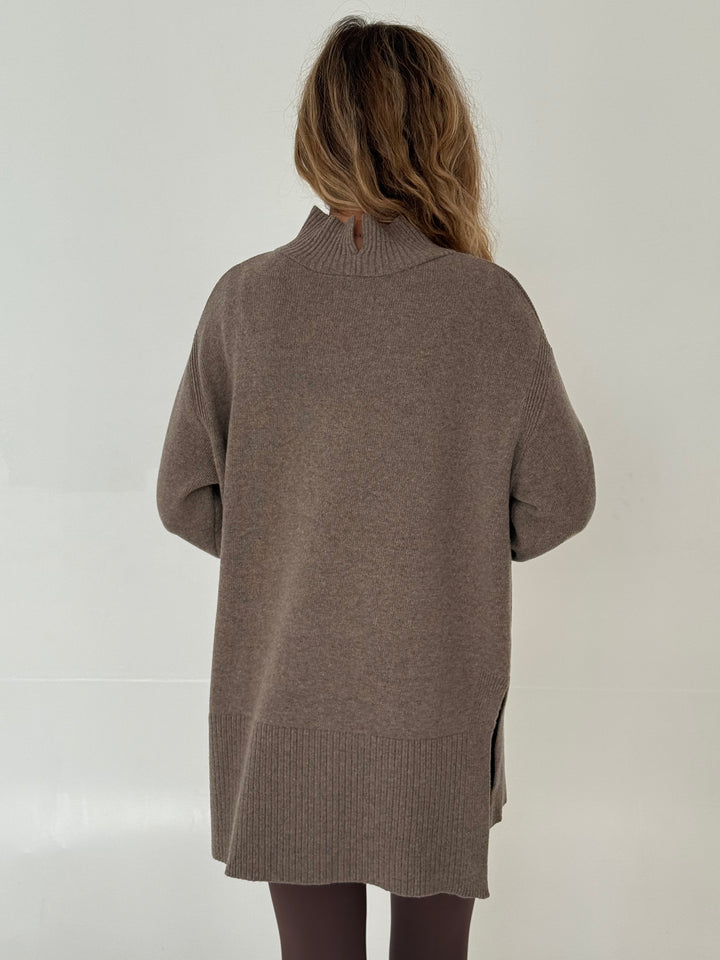 Oversize adīts vilnas džemperis ar augstu apkakli #01
