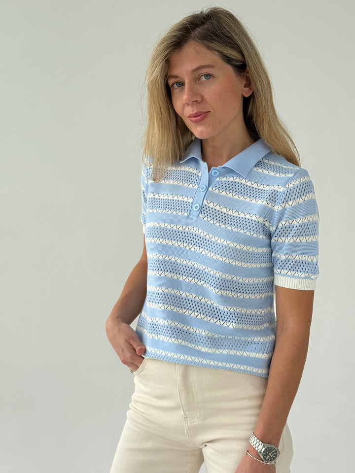 Adīts svītrains caurspīdīgs polo tops