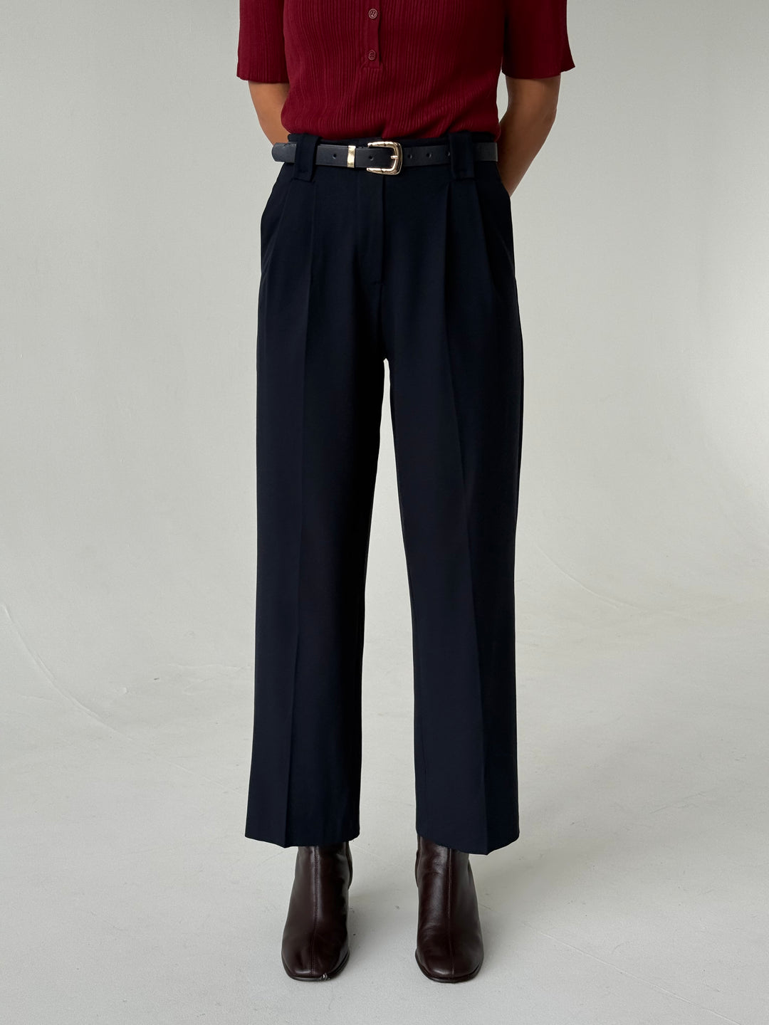 Klasiskas saīsinātas wide leg platas bikses ar jostu #01