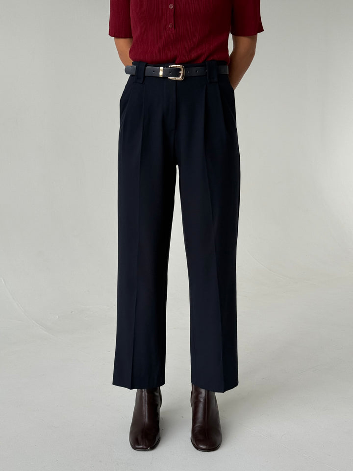 Klasiskas saīsinātas wide leg platas bikses ar jostu #01