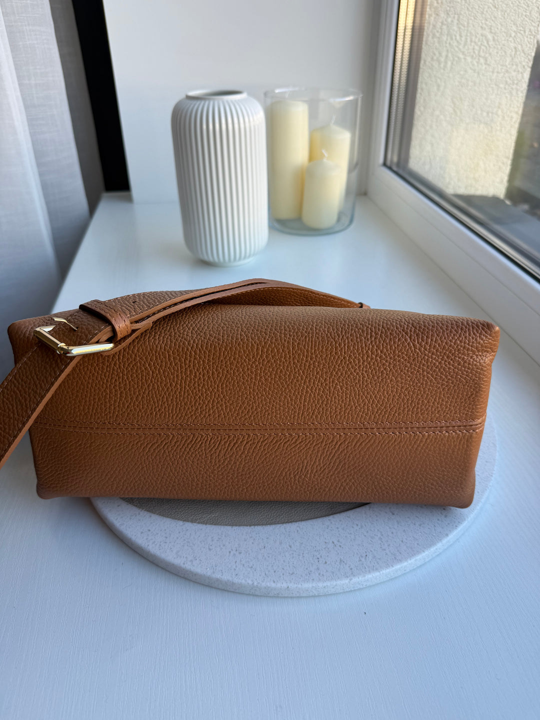 Ādas crossbody soma camel