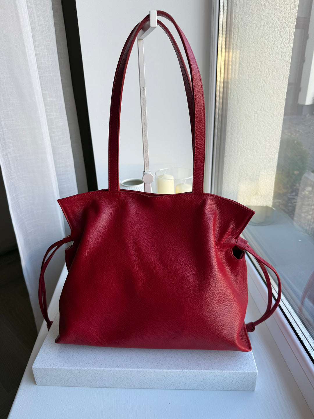 Ādas shopper soma sarkans