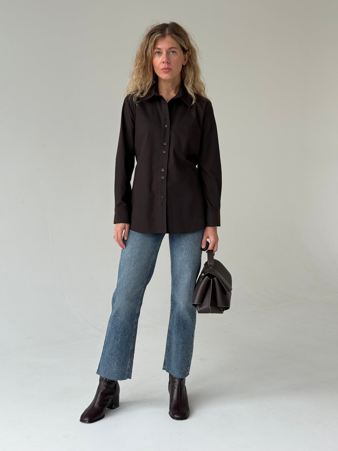 Kokvilnas svītrains krekls ar sasienamo jostiņu