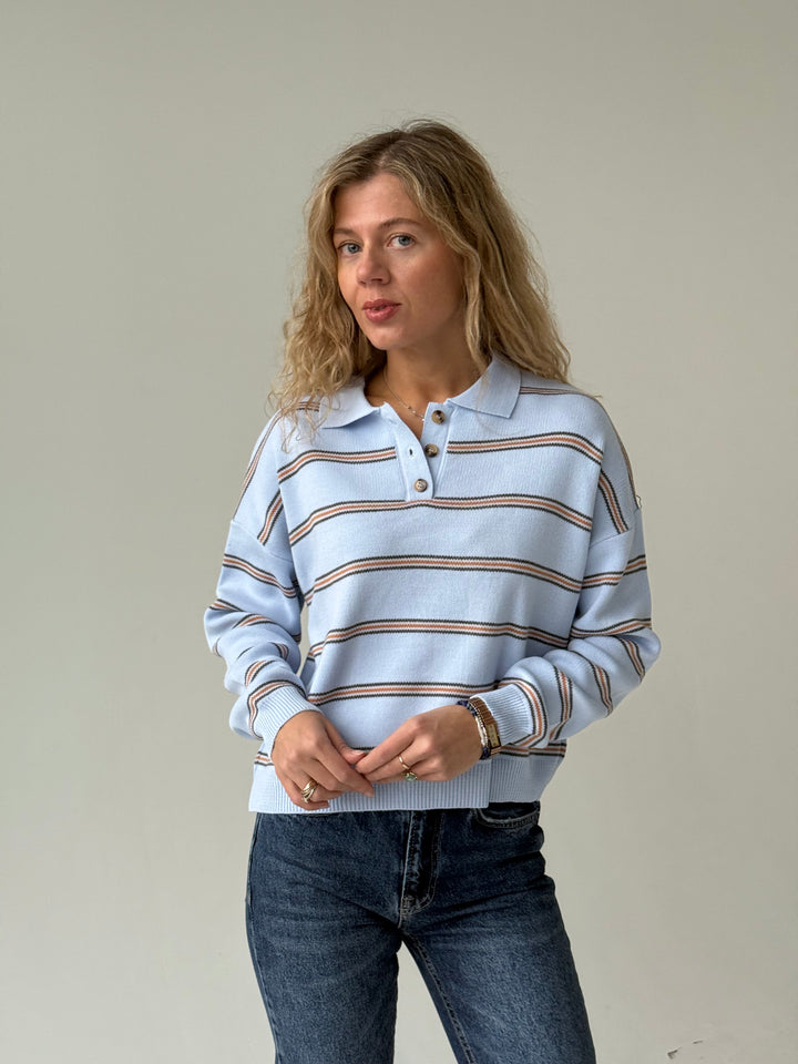 Adīts trikotāžas svītrains polo džemperis