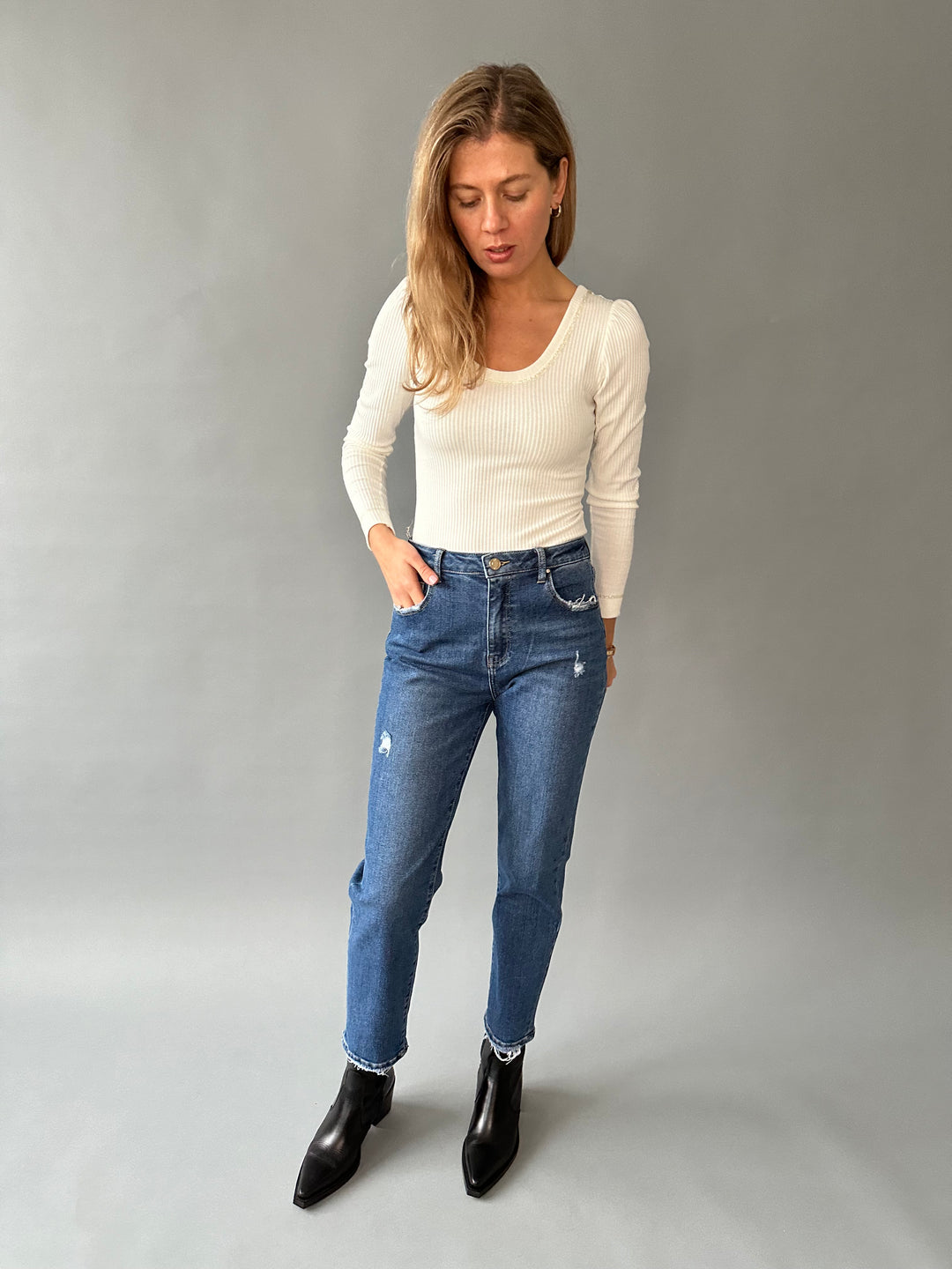 Mom fit jeans with small rips