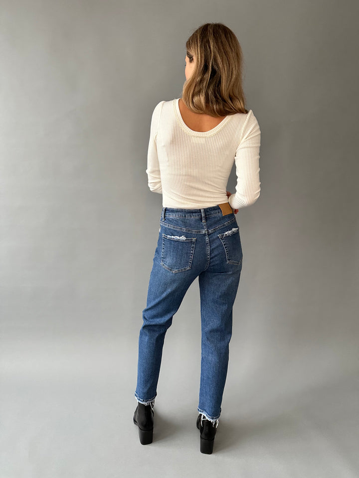 Mom fit jeans with small rips