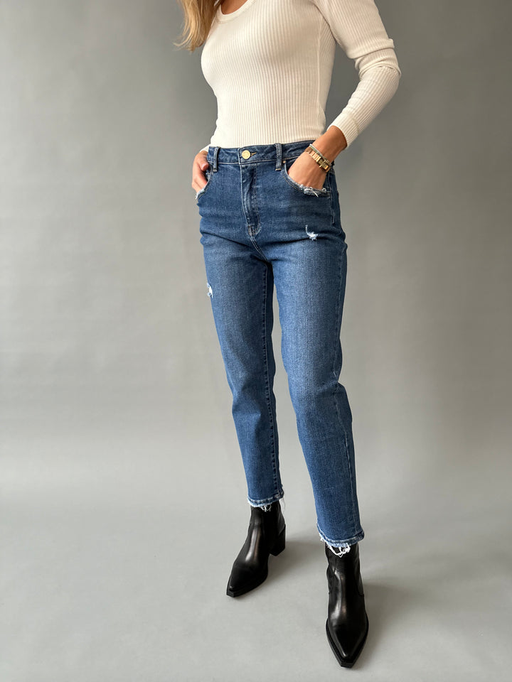 Mom fit jeans with small rips