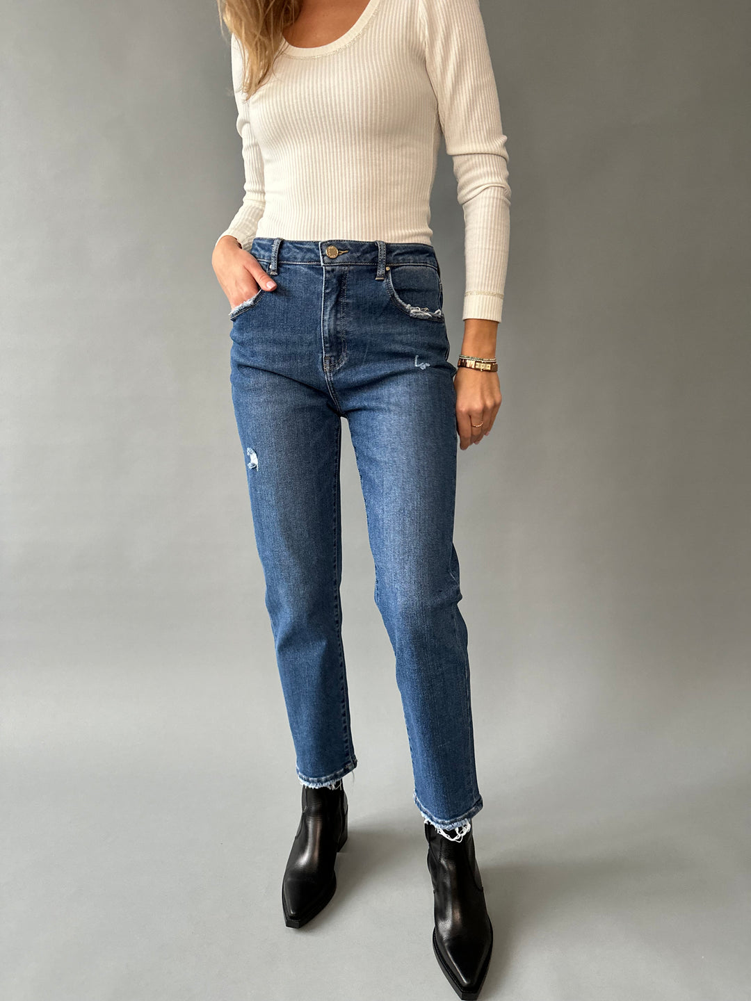 Mom fit jeans with small rips