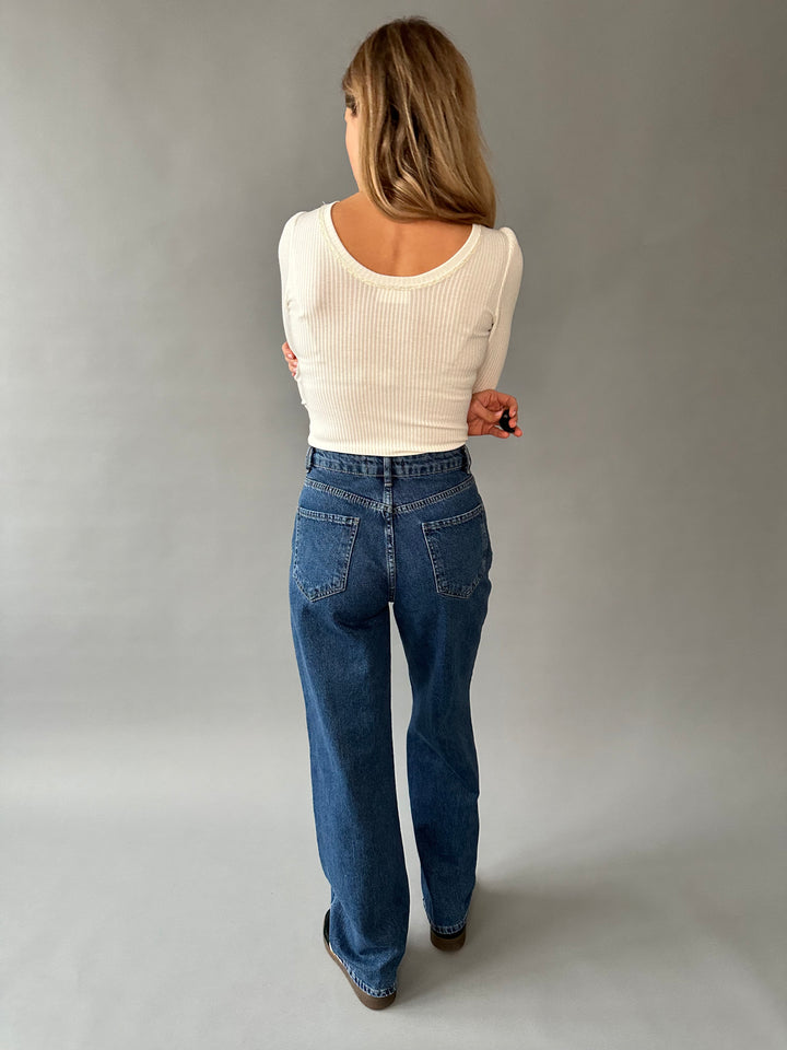 Wide leg wide denim pants with pleats