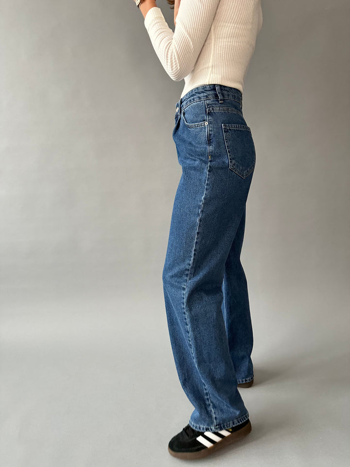 Wide leg wide denim pants with pleats