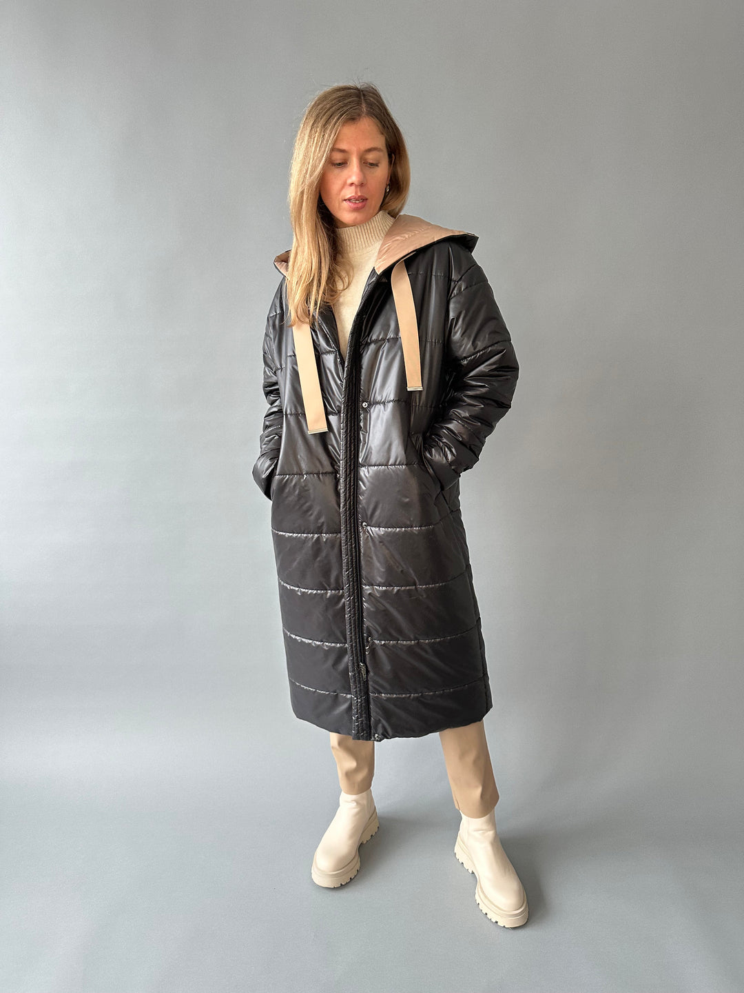 Long warm hooded overjacket