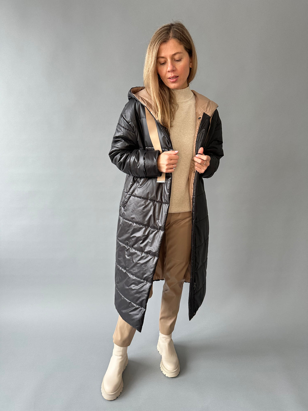 Long warm hooded overjacket