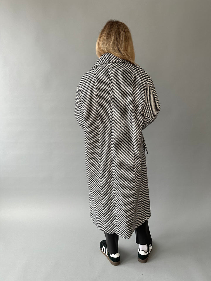 Wool fabric coat with herringbone pattern