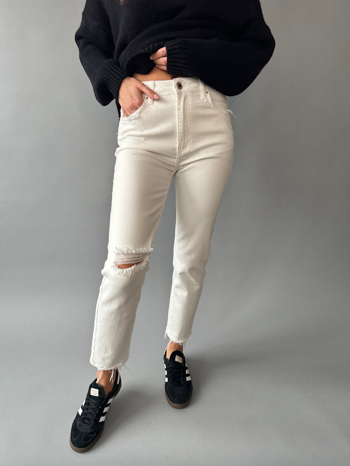 Slim mom fit ripped jeans